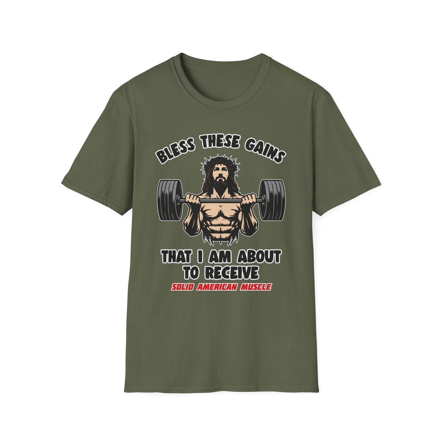 Solid American Muscle - Bless These Gains - Jesus T-Shirt