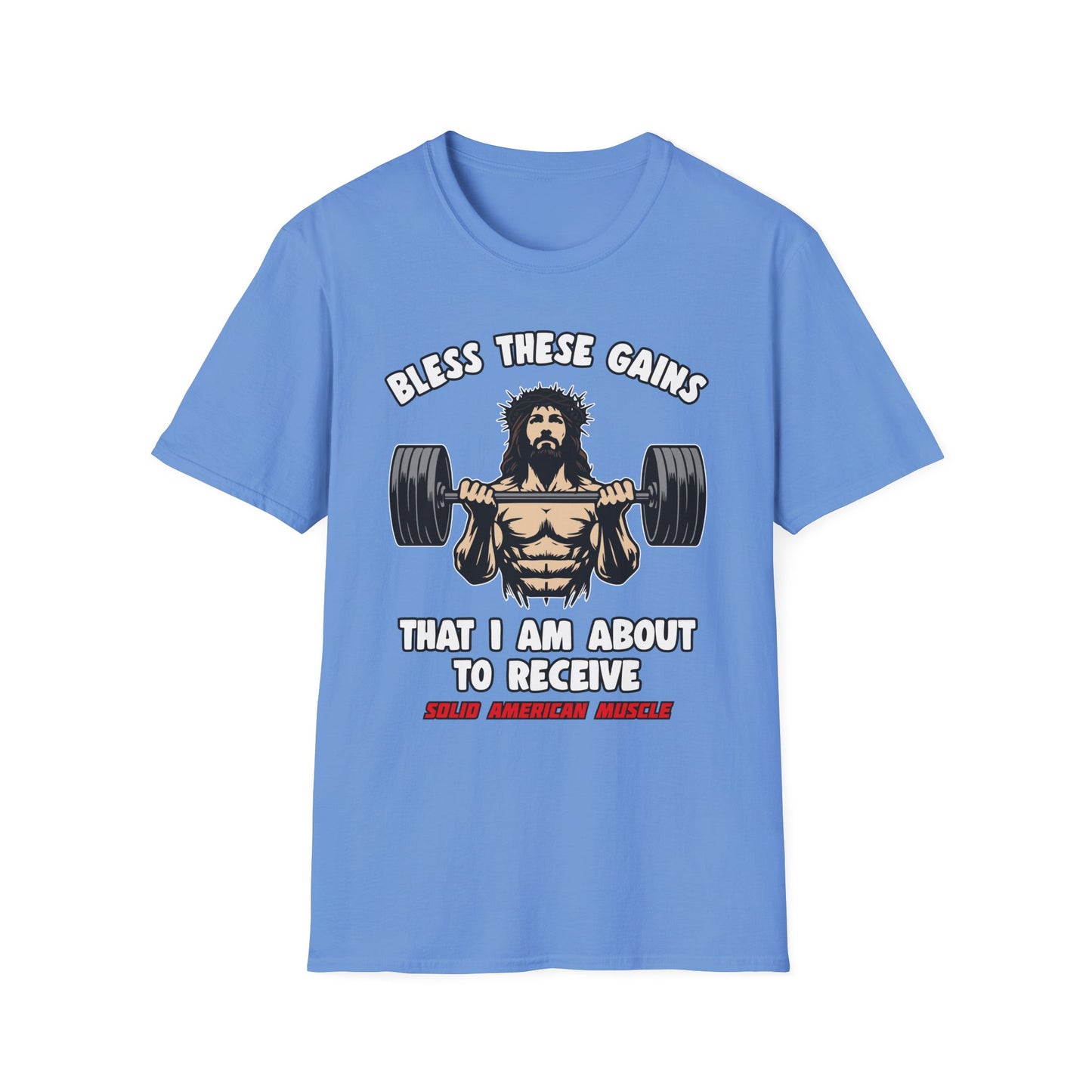 Solid American Muscle - Bless These Gains - Jesus T-Shirt
