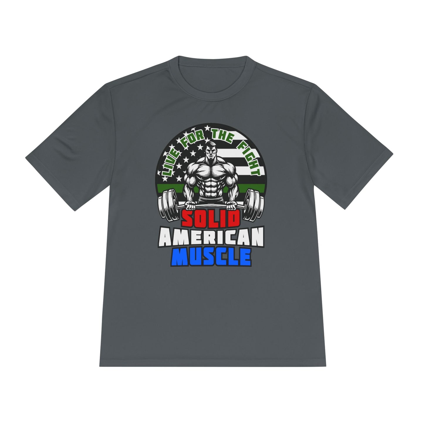Solid American Muscle - Thin Green Line Tribute Logo - Armed Forces/First Responder Moisture Wicking T-Shirt