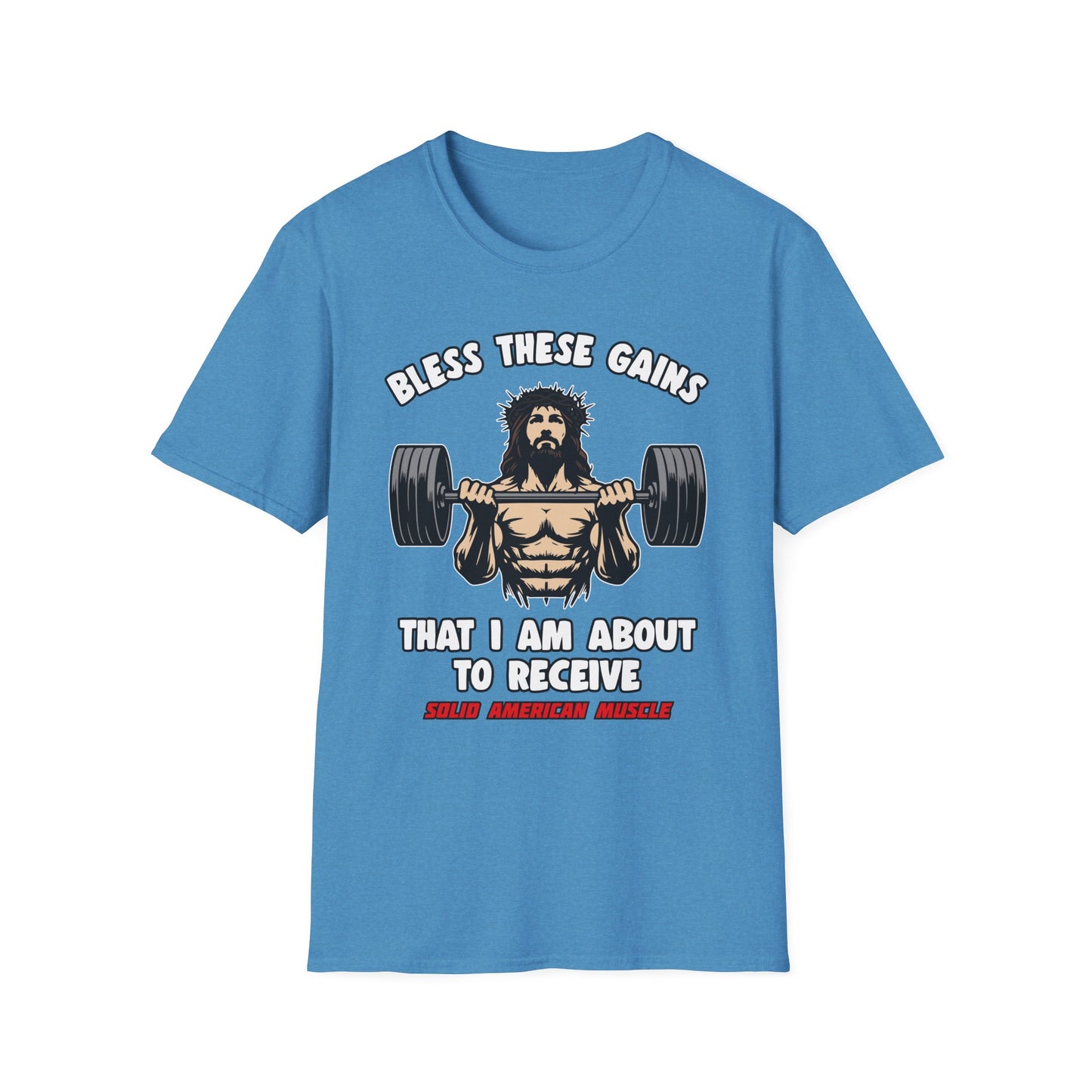 Solid American Muscle - Bless These Gains - Jesus T-Shirt