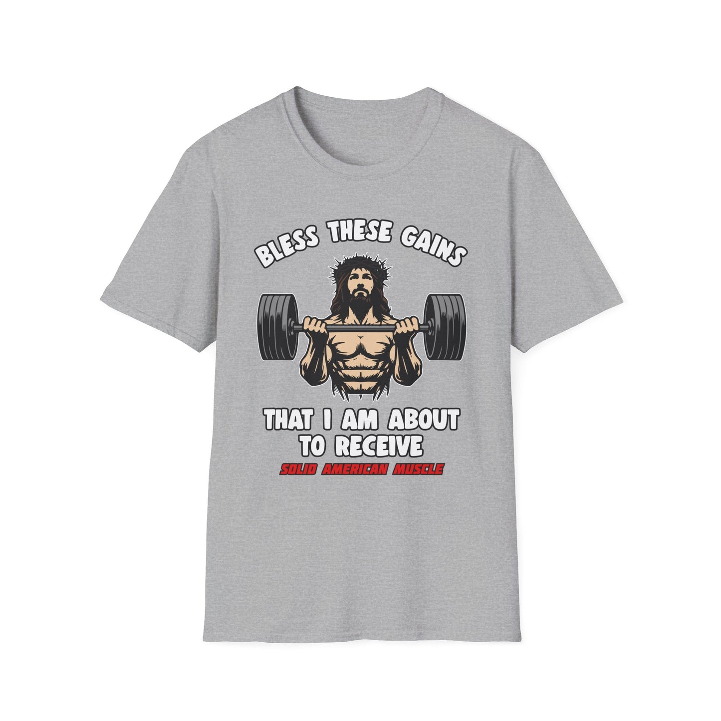 Solid American Muscle - Bless These Gains - Jesus T-Shirt