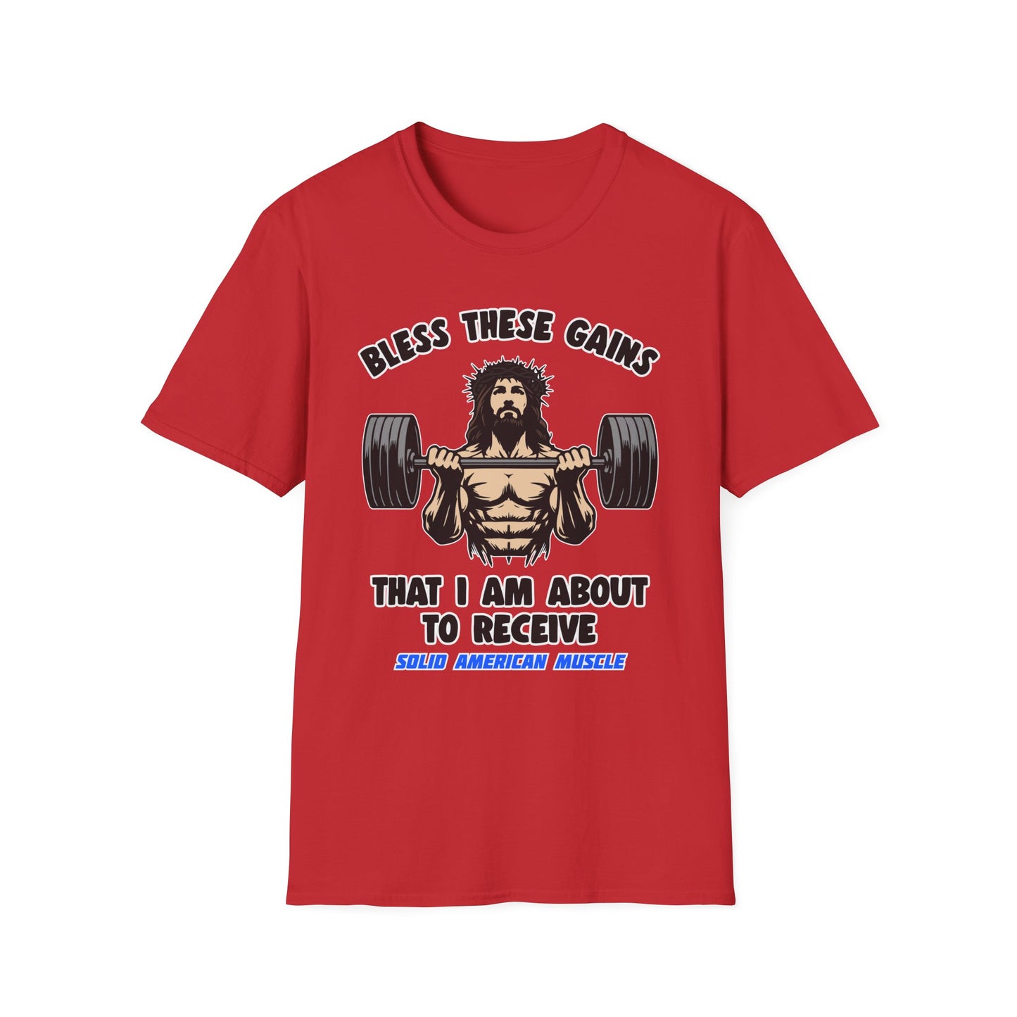 Solid American Muscle - Bless These Gains - Jesus T-Shirt
