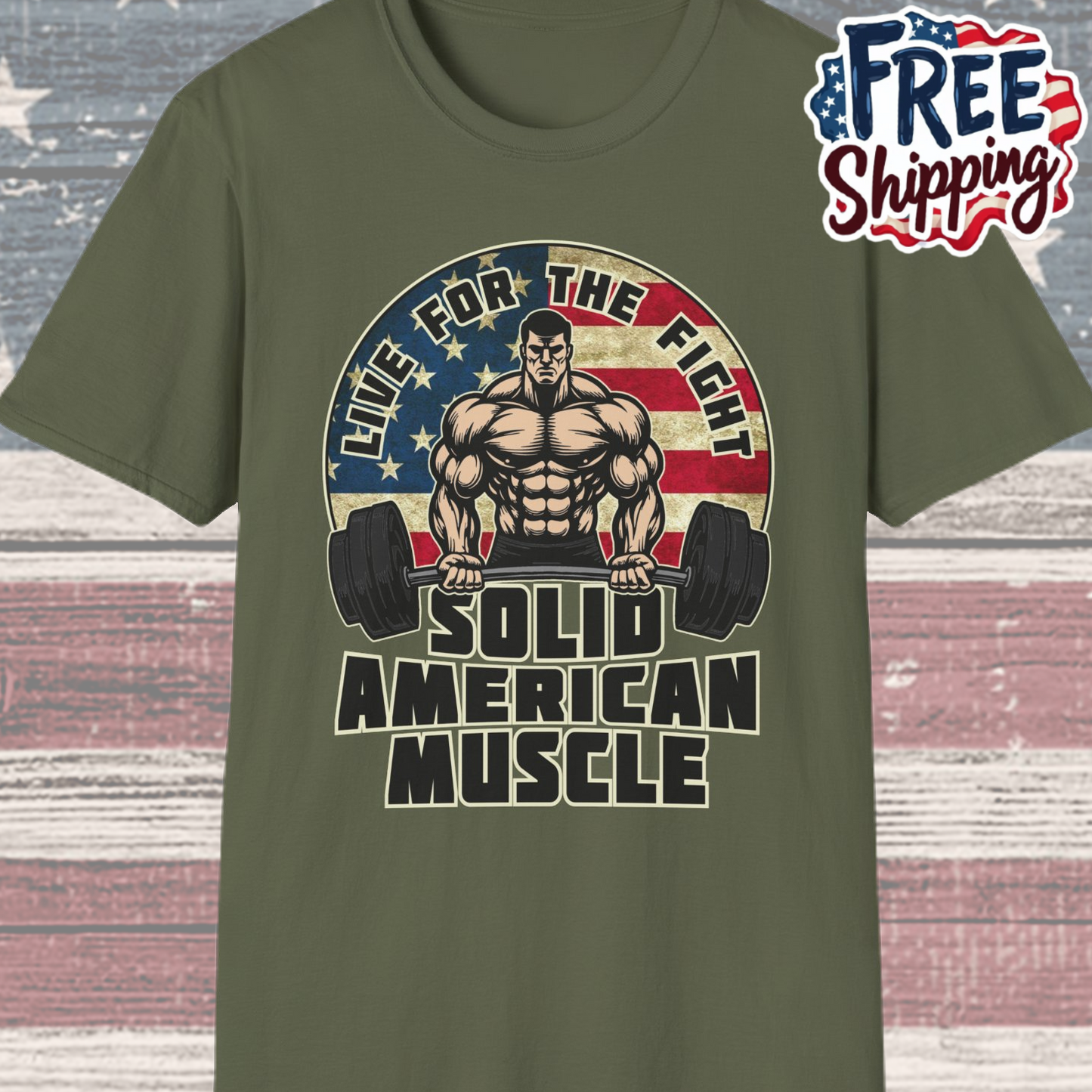 Solid American Muscle - Live for the Fight - Rustic Logo T-Shirt