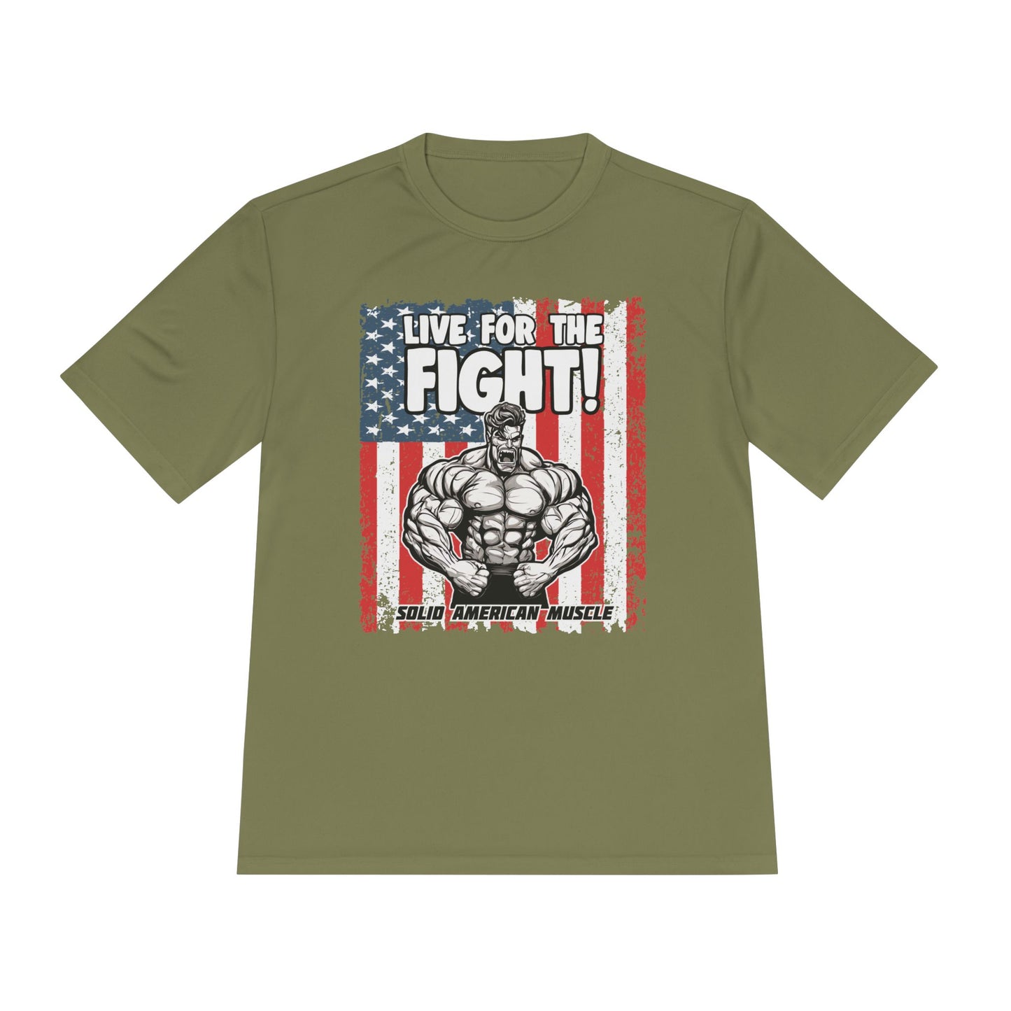 Solid American Muscle - Live for the Fight - USA Flag Moisture Wicking T-Shirt