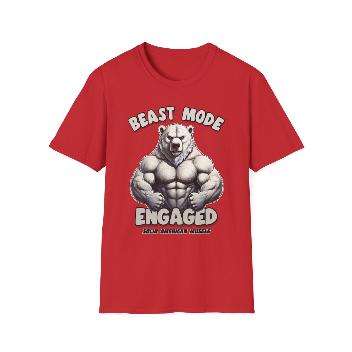 Solid American Muscle - Beast Mode Engaged - Muscular Polar Bear Gym T-Shirt