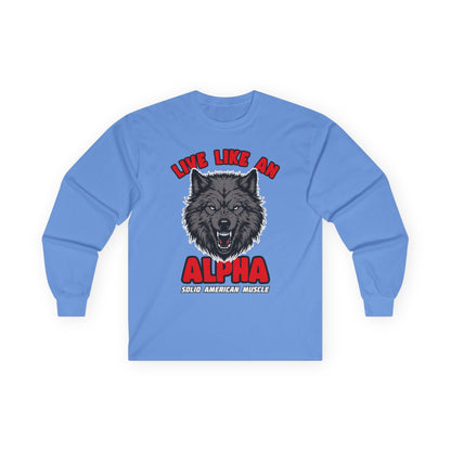 Solid American Muscle - Live Like an Alpha - Gray Wolf Long Sleeve T-Shirt