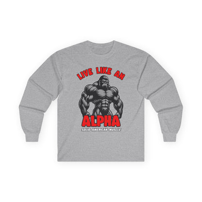 Solid American Muscle - Live Like An Alpha - Silverback Gorilla Long Sleeve T-Shirt