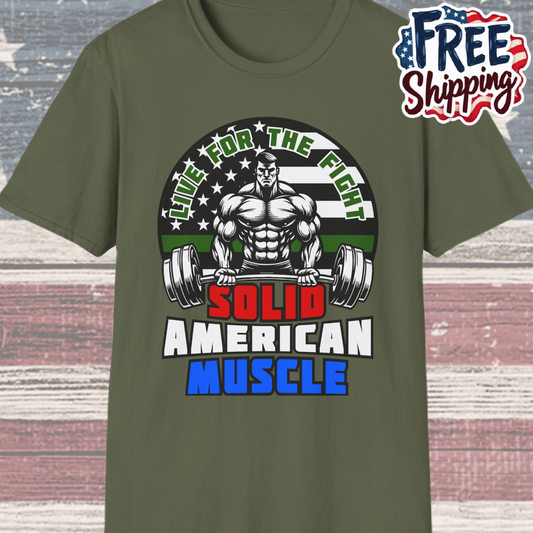 Solid American Muscle - Thin Green Line Tribute Logo - Armed Forces/First Responder T-Shirt