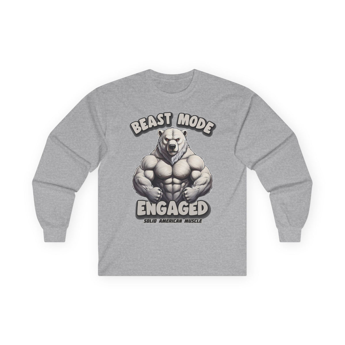 Solid American Muscle - Beast Mode Engaged - Muscular Polar Bear Long Sleeve T-Shirt