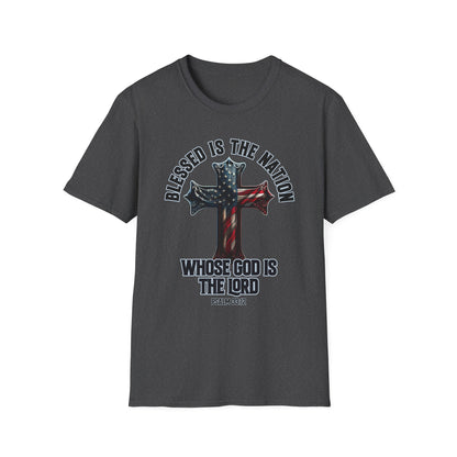 Patriot Collection - Blessed Is The Nation, Whose God Is The Lord (Psalm 33:12) - American Cross T-Shirt