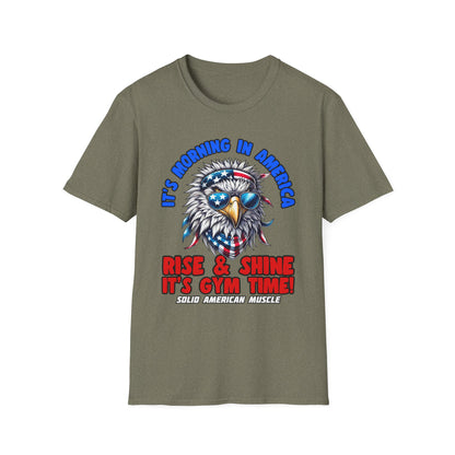 Solid American Muscle - It's Morning In America - Rise & Shine It's Gym Time! - USA Eagle T-Shirt