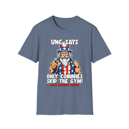 Solid American Muscle - Only Commies Skip the Gym! - Uncle Sam T-Shirt