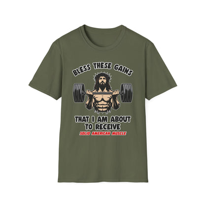Solid American Muscle - Bless These Gains - Jesus T-Shirt