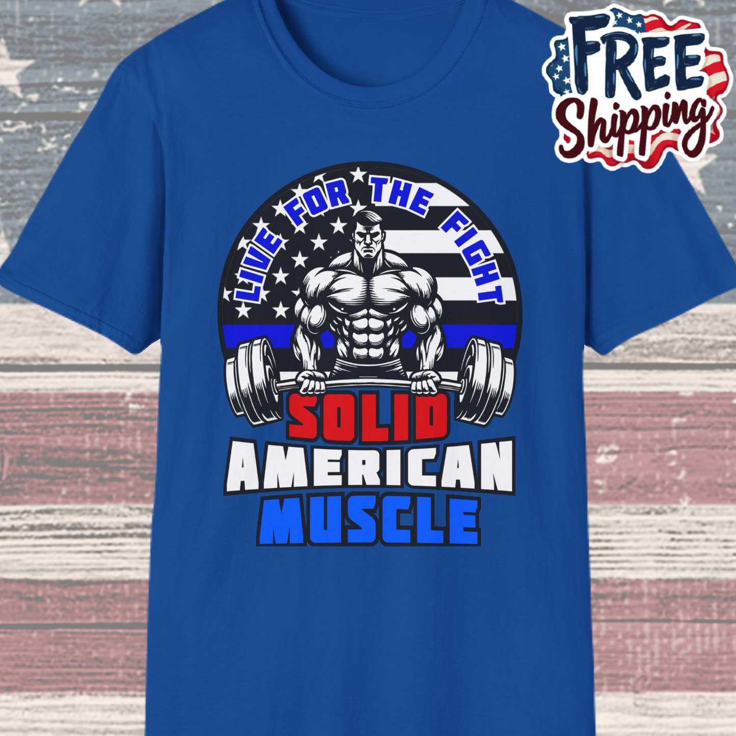 Solid American Muscle - Thin Blue Line Tribute Logo - Police Officer/First Responder T-Shirt
