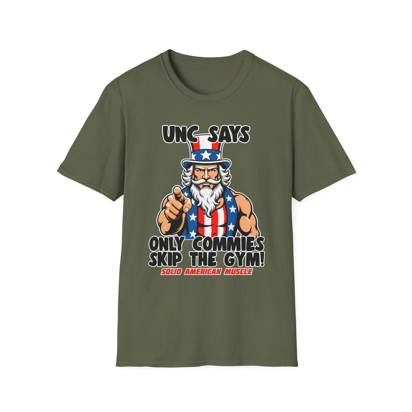 Solid American Muscle - Only Commies Skip the Gym! - Uncle Sam T-Shirt