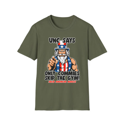 Solid American Muscle - Only Commies Skip the Gym! - Uncle Sam T-Shirt