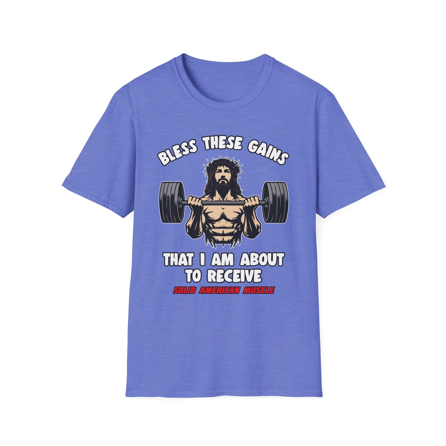 Solid American Muscle - Bless These Gains - Jesus T-Shirt