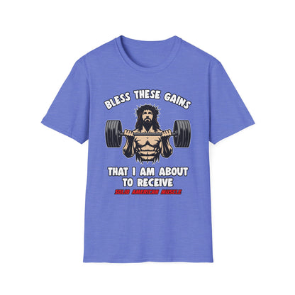 Solid American Muscle - Bless These Gains - Jesus T-Shirt