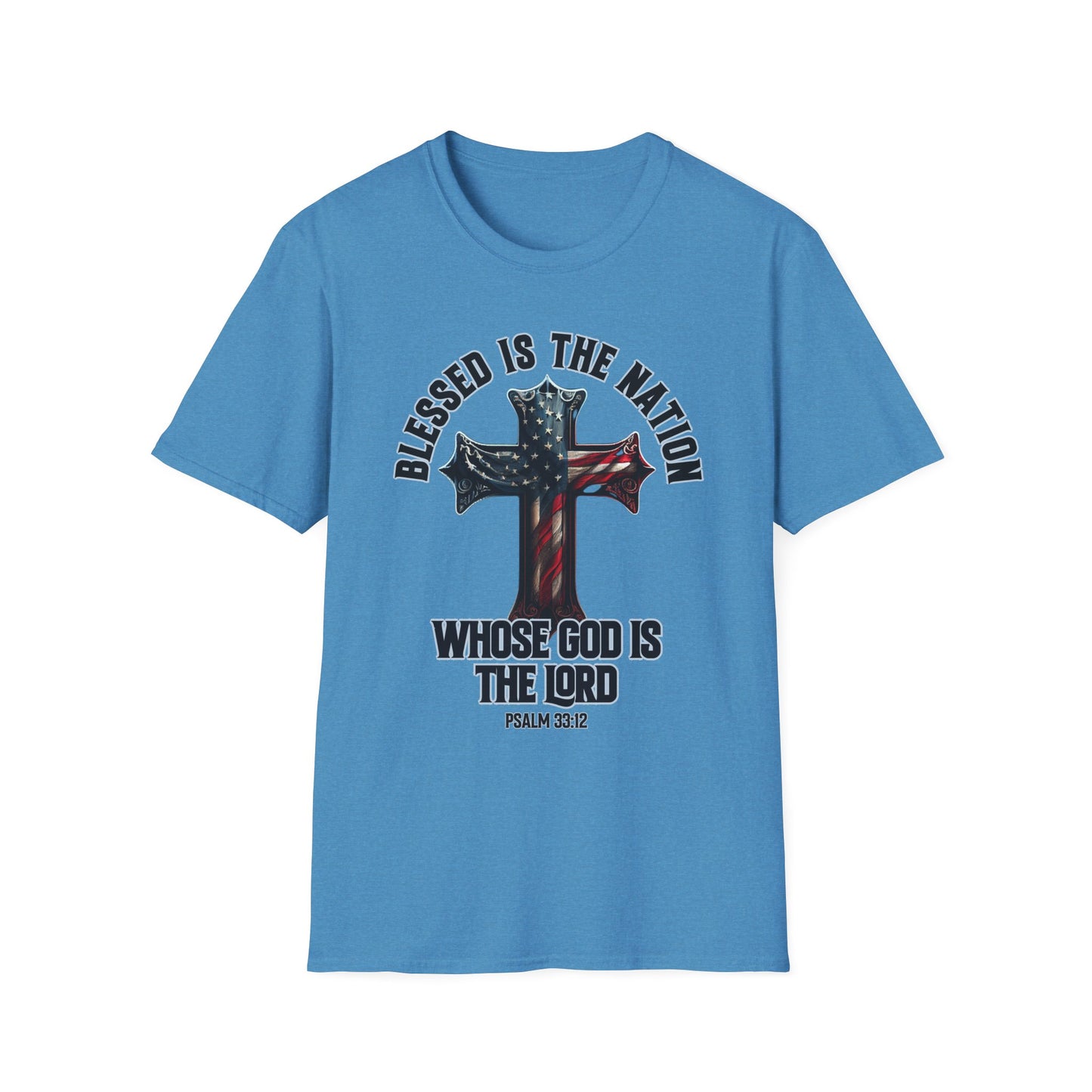 Patriot Collection - Blessed Is The Nation, Whose God Is The Lord (Psalm 33:12) - American Cross T-Shirt