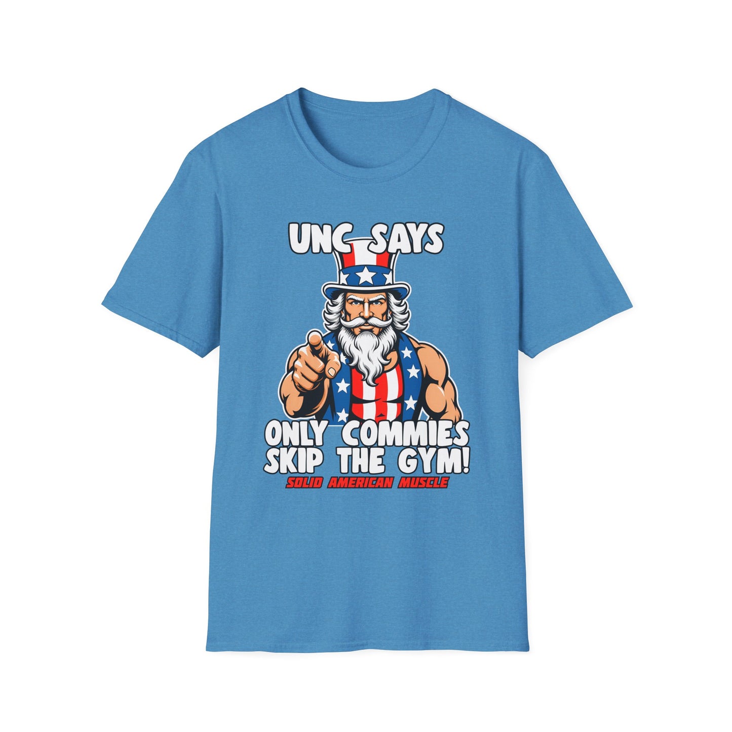 Solid American Muscle - Only Commies Skip the Gym! - Uncle Sam T-Shirt