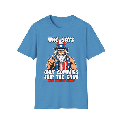 Solid American Muscle - Only Commies Skip the Gym! - Uncle Sam T-Shirt