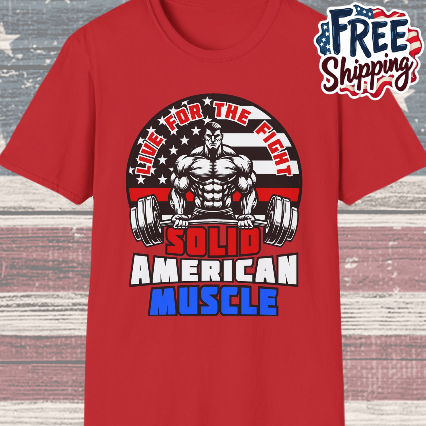 Solid American Muscle - Thin Red Line Tribute Logo - Fire Fighter/First Responder T-Shirt