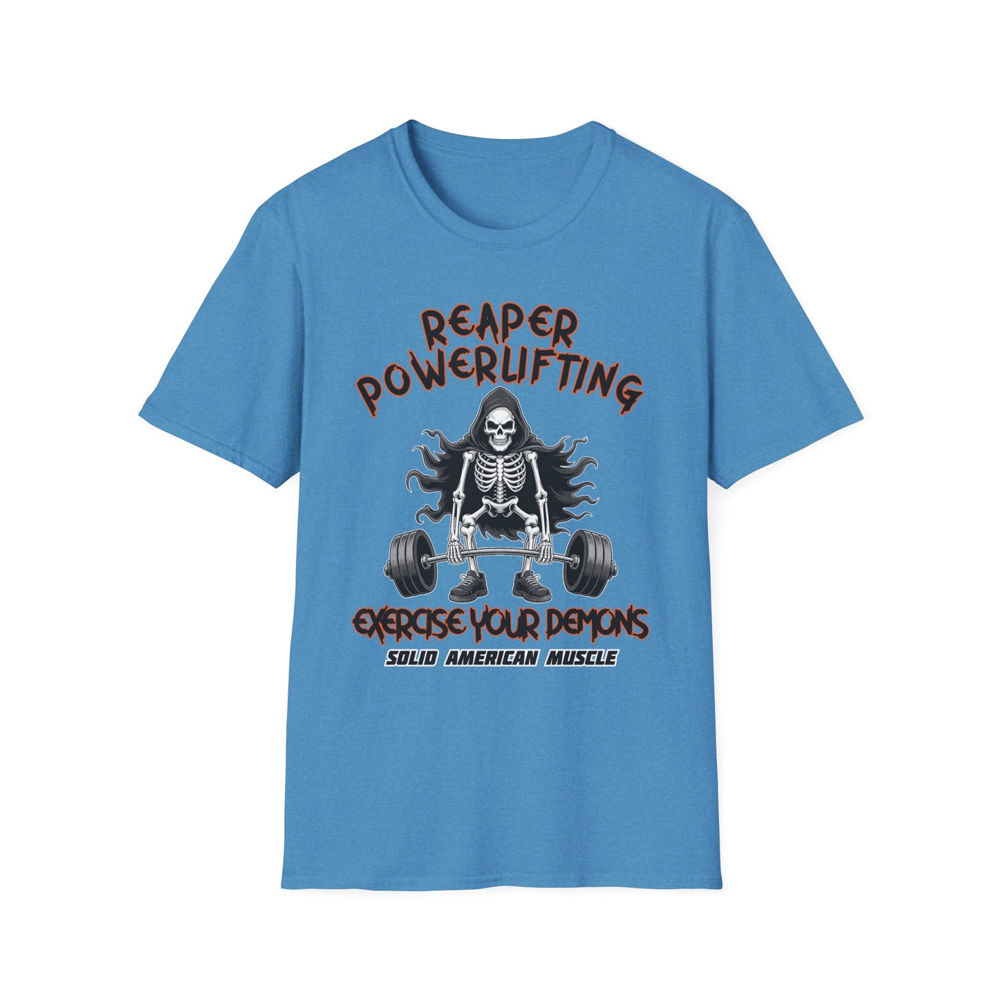 Solid American Muscle - Reaper Powerlifting - Grim Reaper Halloween Gym T-Shirt
