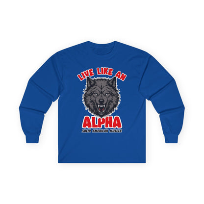 Solid American Muscle - Live Like an Alpha - Gray Wolf Long Sleeve T-Shirt