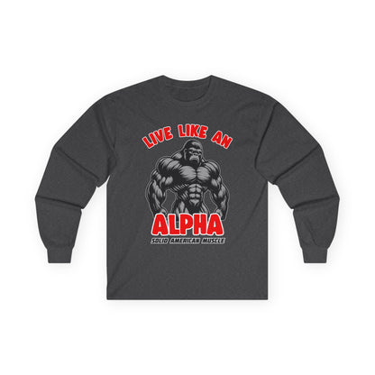Solid American Muscle - Live Like An Alpha - Silverback Gorilla Long Sleeve T-Shirt