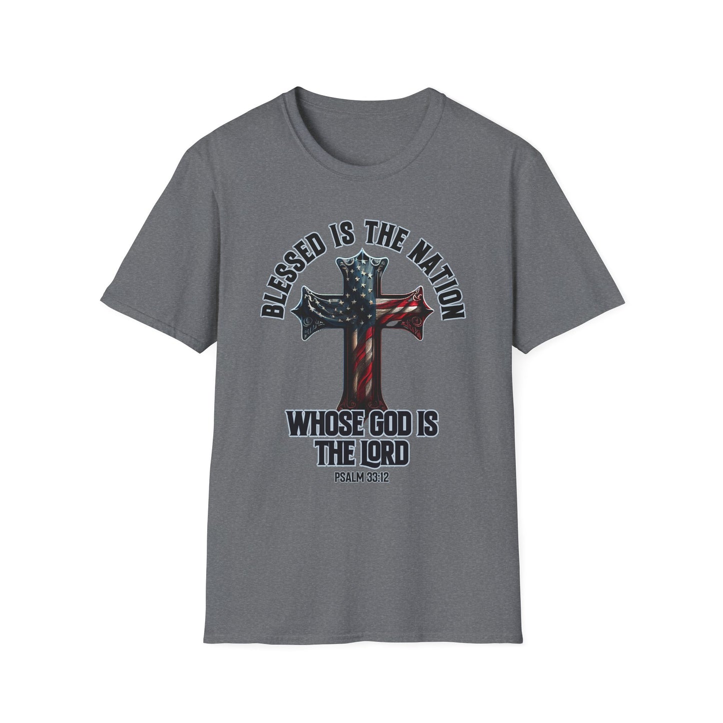 Patriot Collection - Blessed Is The Nation, Whose God Is The Lord (Psalm 33:12) - American Cross T-Shirt