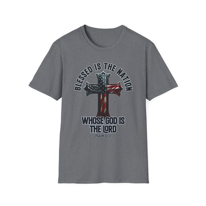 Patriot Collection - Blessed Is The Nation, Whose God Is The Lord (Psalm 33:12) - American Cross T-Shirt