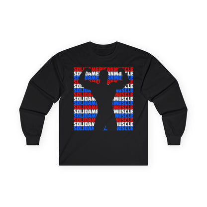 Solid American Muscle - Double Front Bicep Flex Silhouette  Long Sleeve T-Shirt