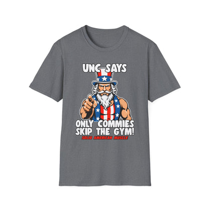 Solid American Muscle - Only Commies Skip the Gym! - Uncle Sam T-Shirt