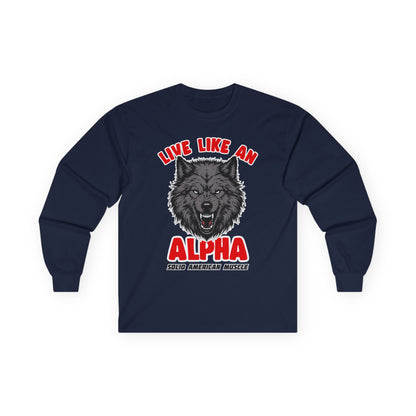 Solid American Muscle - Live Like an Alpha - Gray Wolf Long Sleeve T-Shirt