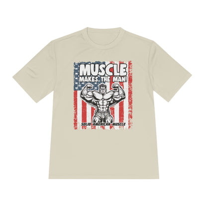 Solid American Muscle - Muscle Makes the Man - USA Flag Moisture Wicking T-Shirt