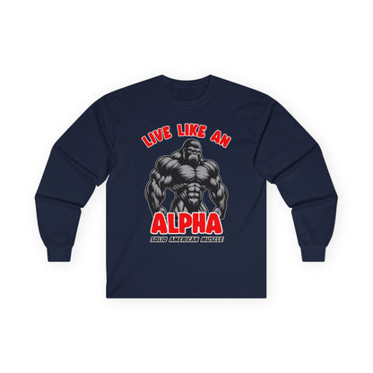 Solid American Muscle - Live Like An Alpha - Silverback Gorilla Long Sleeve T-Shirt