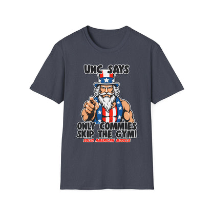Solid American Muscle - Only Commies Skip the Gym! - Uncle Sam T-Shirt