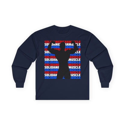 Solid American Muscle - Double Front Bicep Flex Silhouette  Long Sleeve T-Shirt