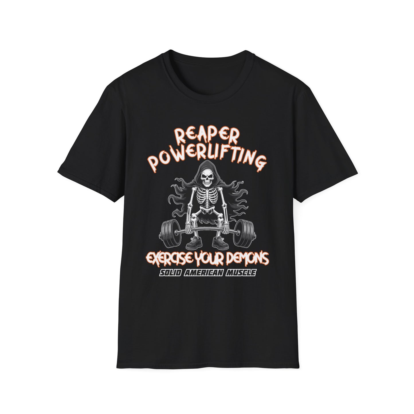 Solid American Muscle - Reaper Powerlifting - Grim Reaper Halloween Gym T-Shirt
