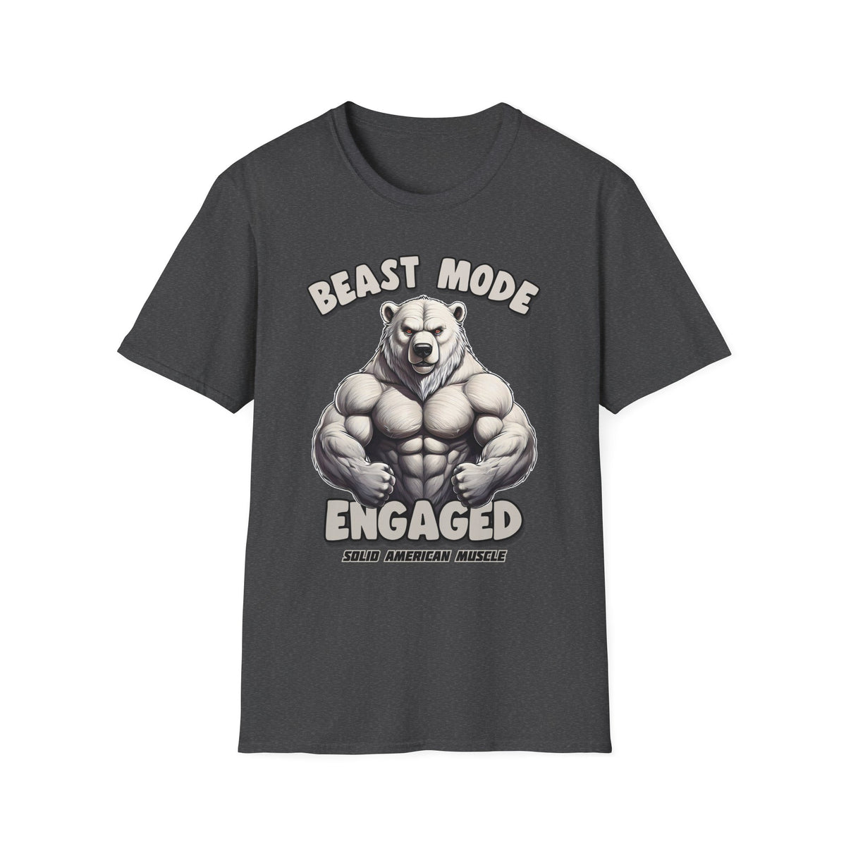 Solid American Muscle - Beast Mode Engaged - Muscular Polar Bear Gym T-Shirt