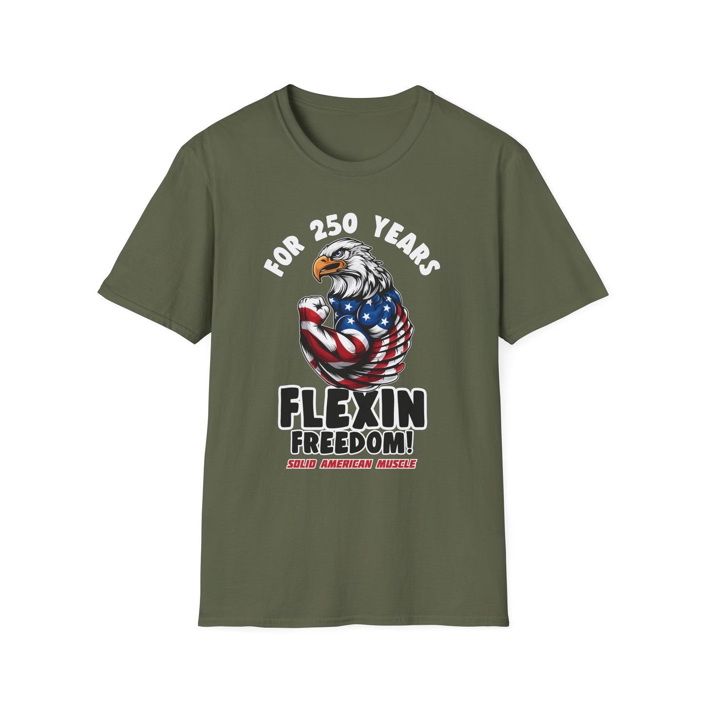Solid American Muscle - For 250 Years Flexin Freedom! - USA Eagle 4th of July T-Shirt
