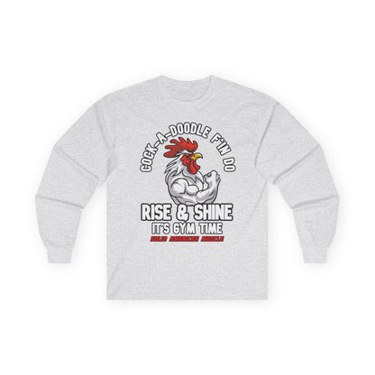 Solid American Muscle - Rise & Shine It's Gym Time - Rooster Long Sleeve T-Shirt