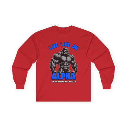 Solid American Muscle - Live Like An Alpha - Silverback Gorilla Long Sleeve T-Shirt