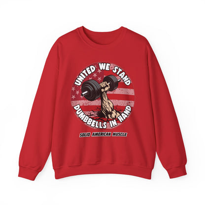 Solid American Muscle - United We Stand Dumbbells in Hand - USA Flag Sweatshirt