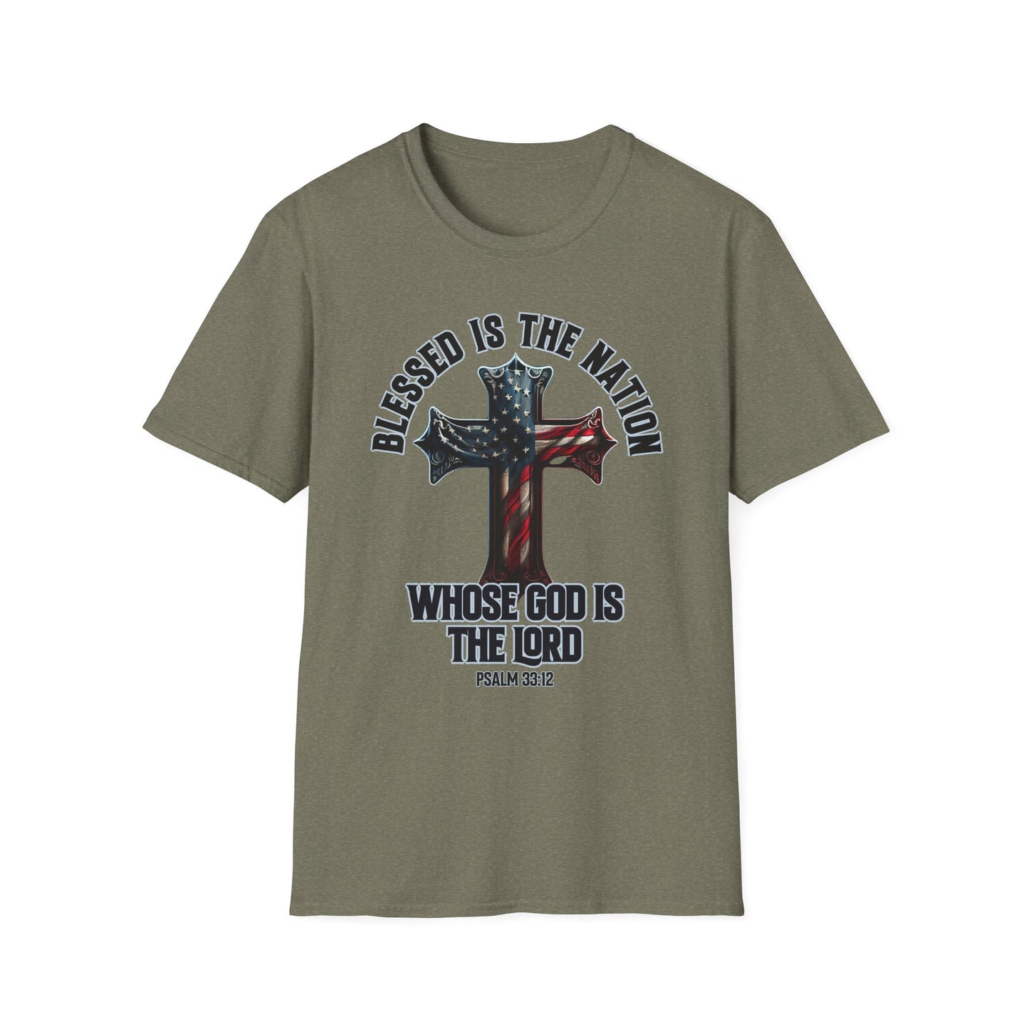 Patriot Collection - Blessed Is The Nation, Whose God Is The Lord (Psalm 33:12) - American Cross T-Shirt
