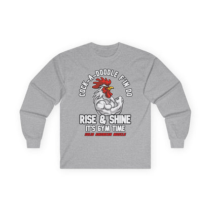 Solid American Muscle - Rise & Shine It's Gym Time - Rooster Long Sleeve T-Shirt