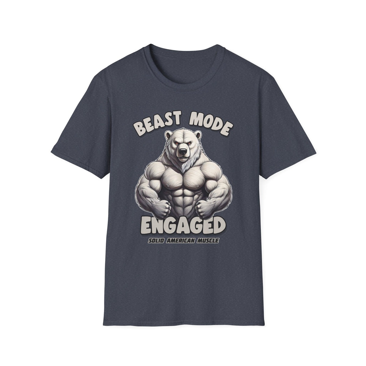 Solid American Muscle - Beast Mode Engaged - Muscular Polar Bear Gym T-Shirt