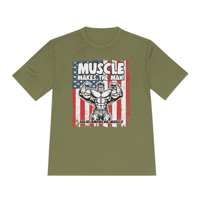 Solid American Muscle - Muscle Makes the Man - USA Flag Moisture Wicking T-Shirt
