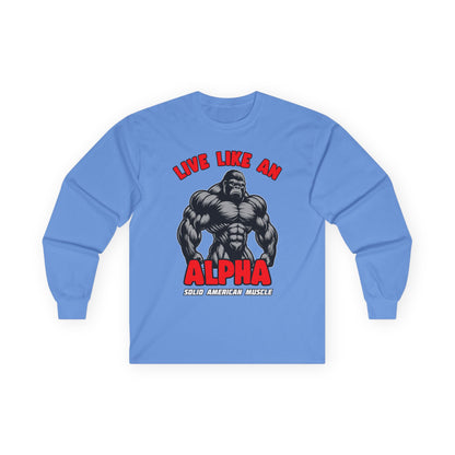 Solid American Muscle - Live Like An Alpha - Silverback Gorilla Long Sleeve T-Shirt