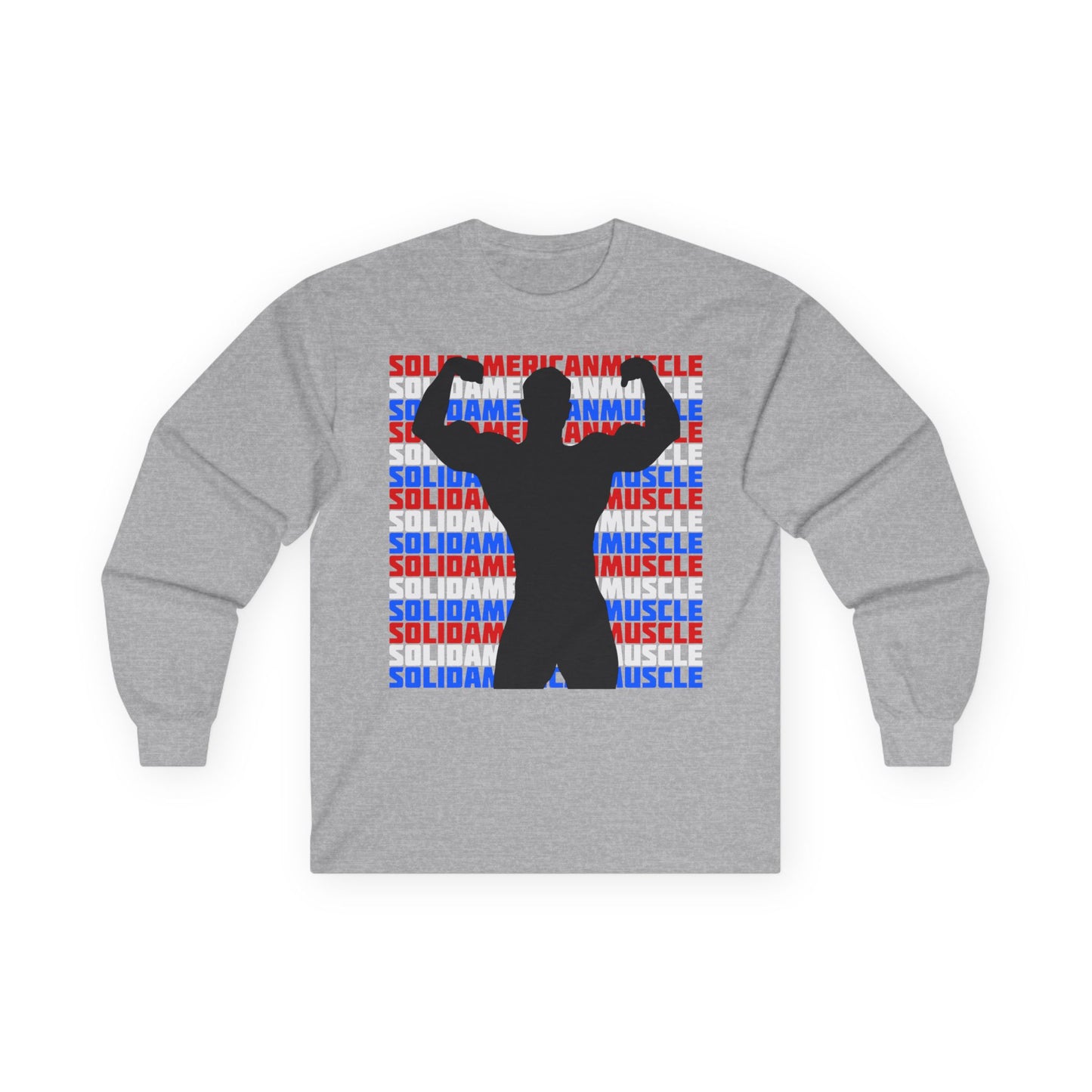 Solid American Muscle - Double Front Bicep Flex Silhouette  Long Sleeve T-Shirt